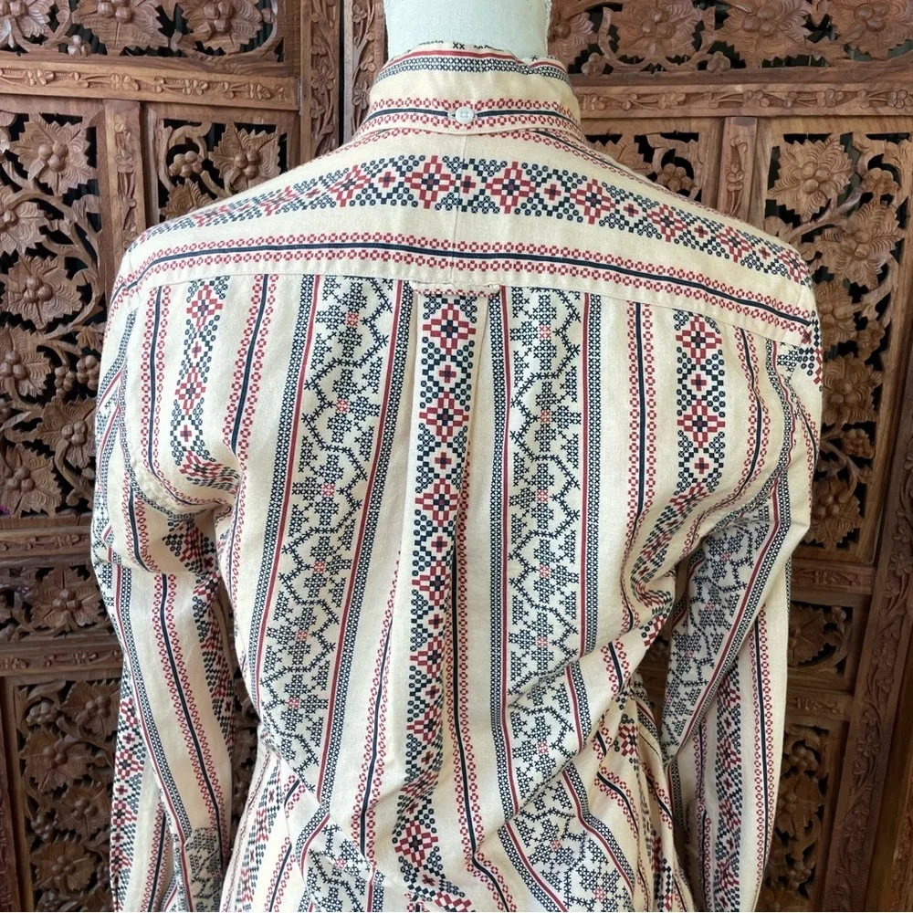 Gitman Bros Vintage Cream Button-Up Shirt with western cross stitch print - Picture 15 of 16